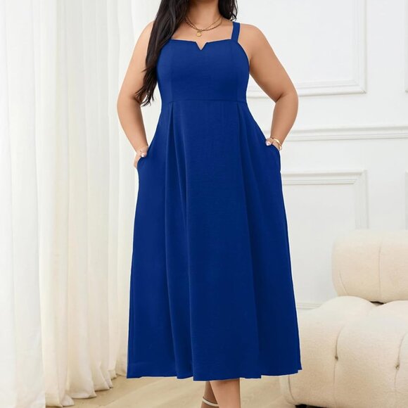 Plus Size V-Neck Sleeveless Maxi Dress with Pockets for Wedding and Formal - Picture 5 of 7